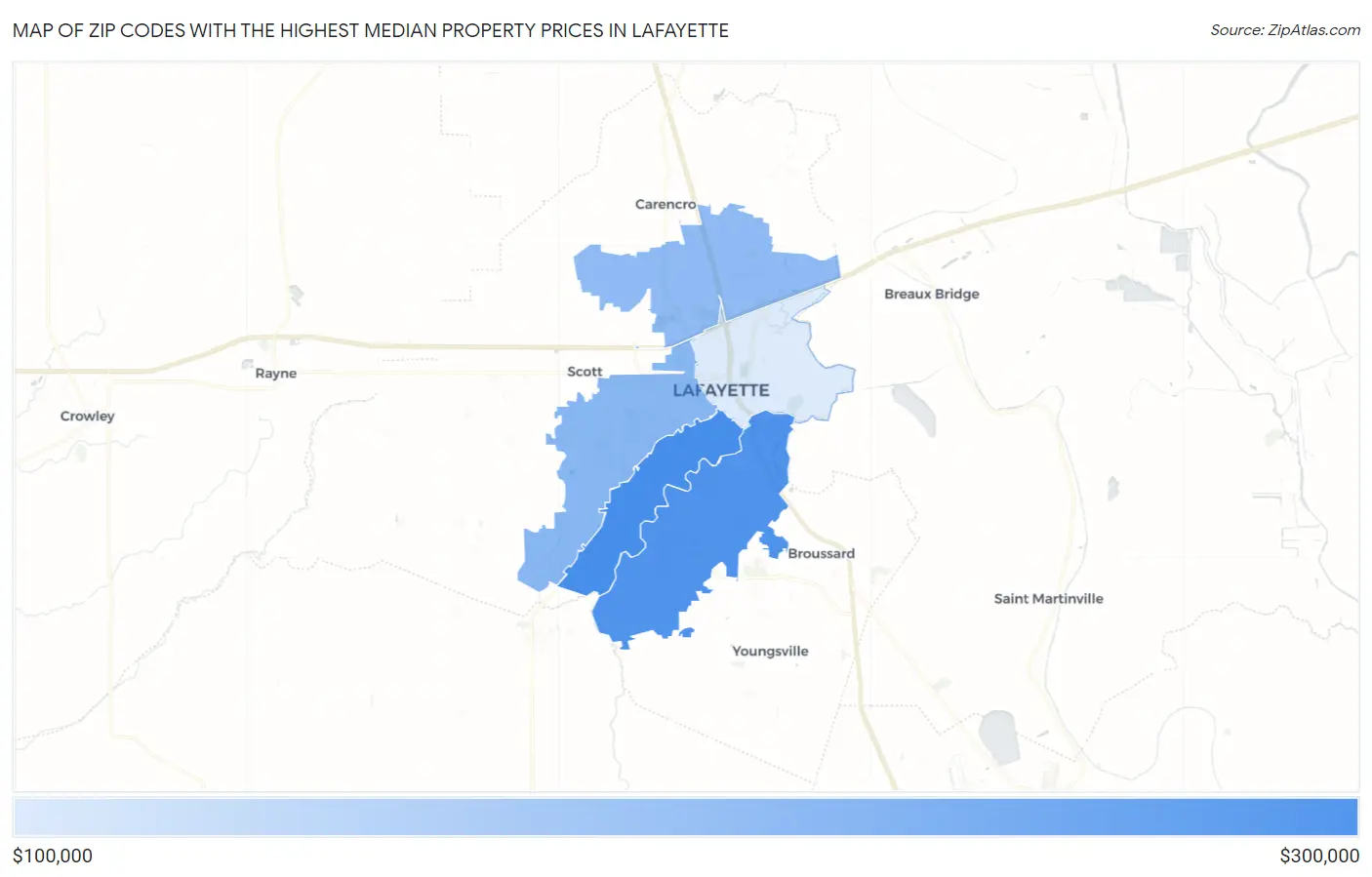 Zip Codes with the Highest Median Property Prices in Lafayette Map