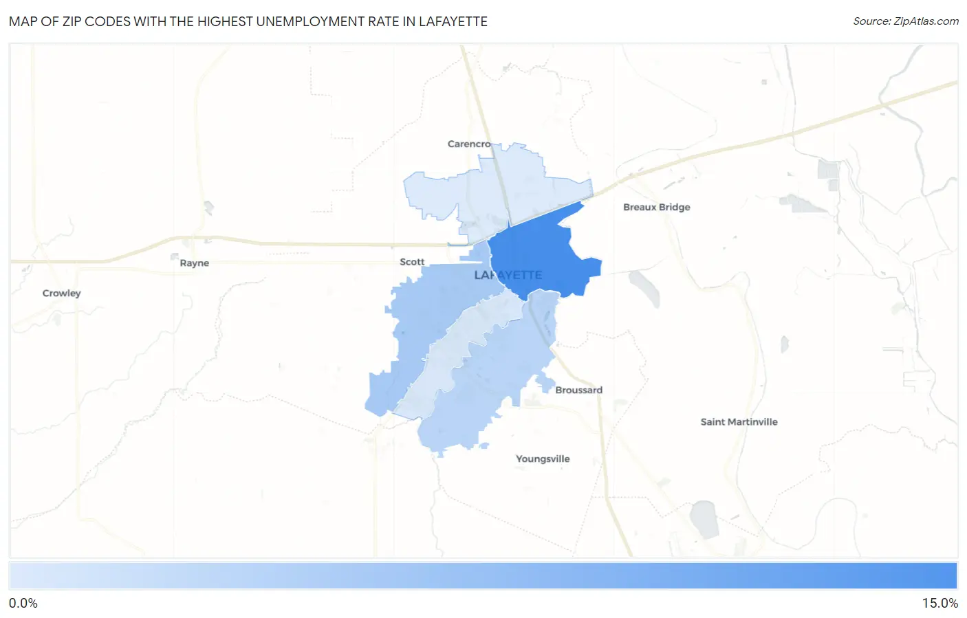 Zip Codes with the Highest Unemployment Rate in Lafayette Map