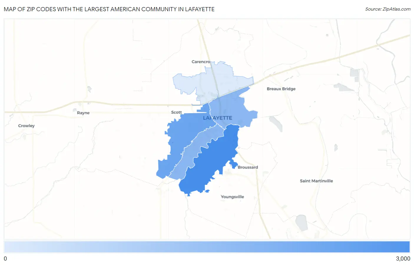 Zip Codes with the Largest American Community in Lafayette Map