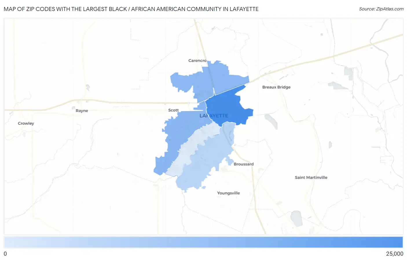 Zip Codes with the Largest Black / African American Community in Lafayette Map