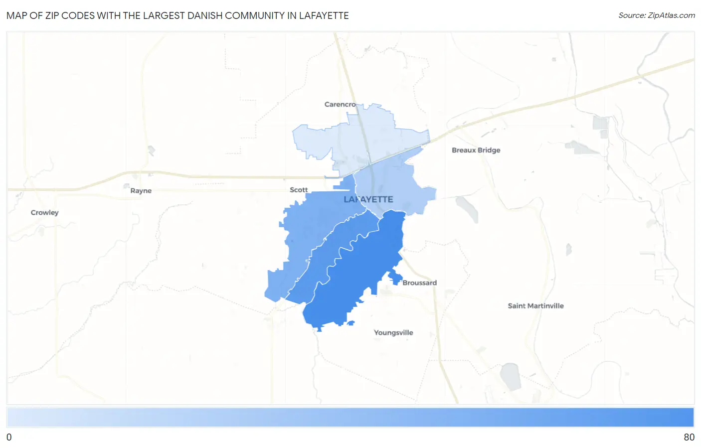 Zip Codes with the Largest Danish Community in Lafayette Map