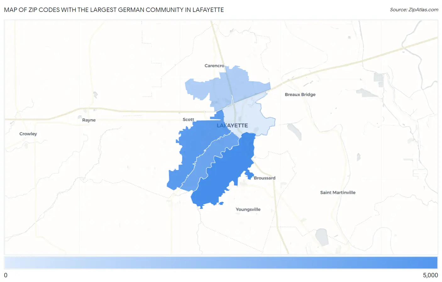 Zip Codes with the Largest German Community in Lafayette Map
