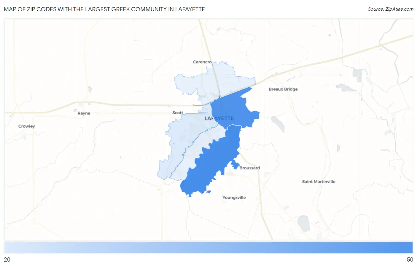 Zip Codes with the Largest Greek Community in Lafayette Map