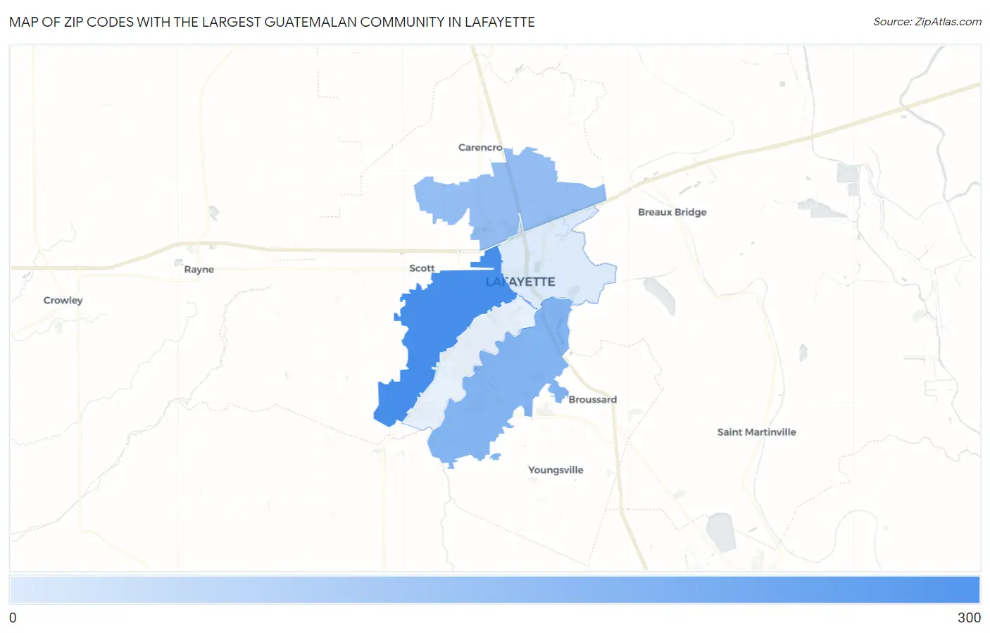 Zip Codes with the Largest Guatemalan Community in Lafayette Map