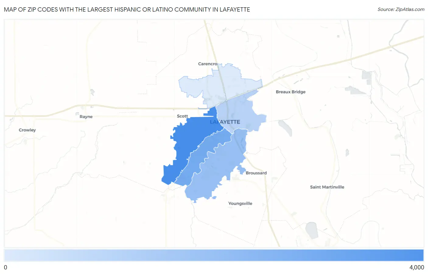 Zip Codes with the Largest Hispanic or Latino Community in Lafayette Map