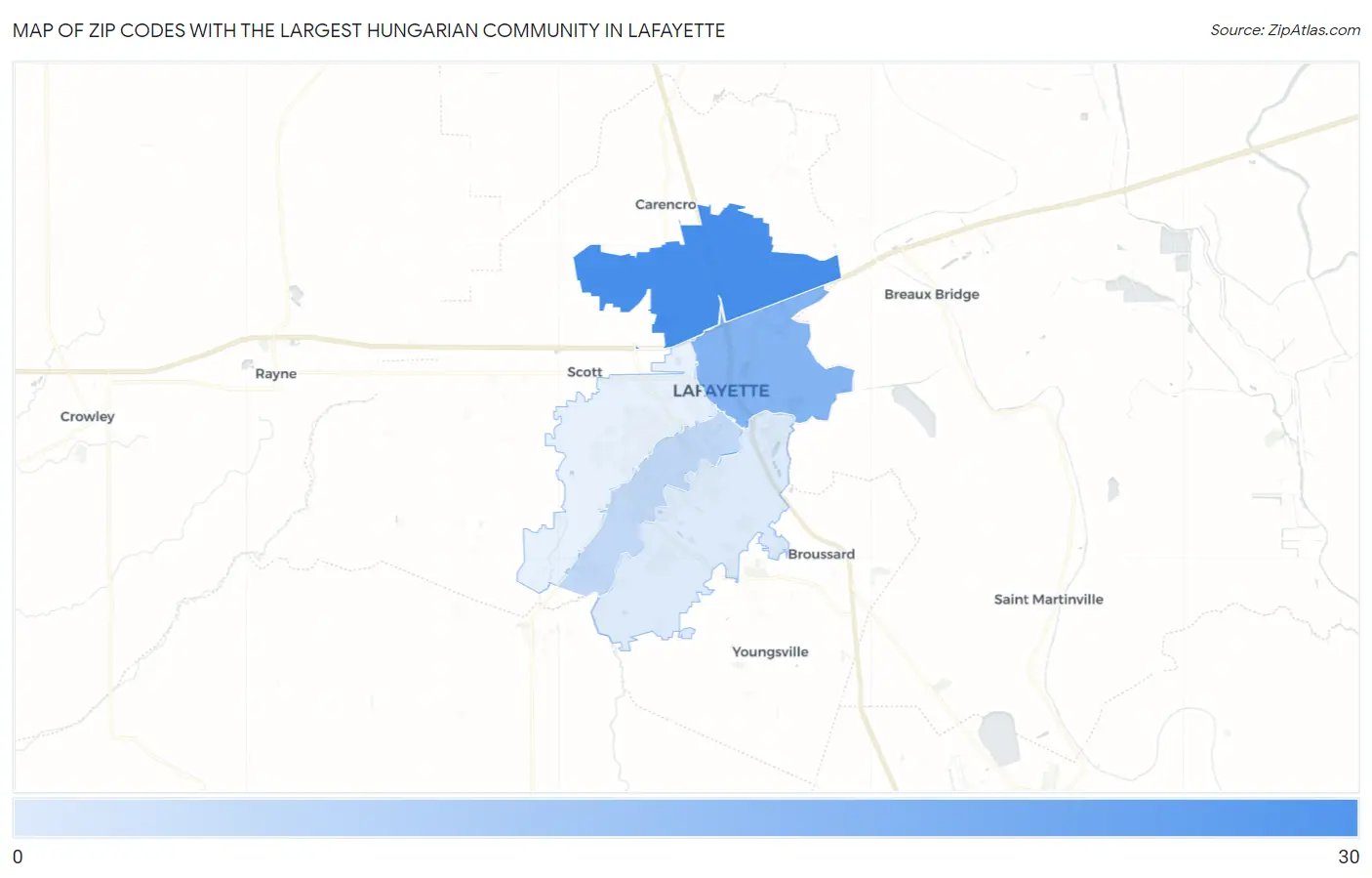 Zip Codes with the Largest Hungarian Community in Lafayette Map