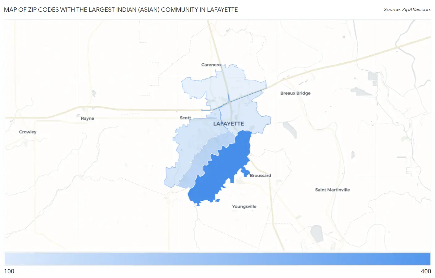 Zip Codes with the Largest Indian (Asian) Community in Lafayette Map