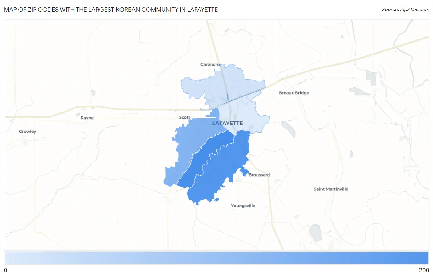 Zip Codes with the Largest Korean Community in Lafayette Map