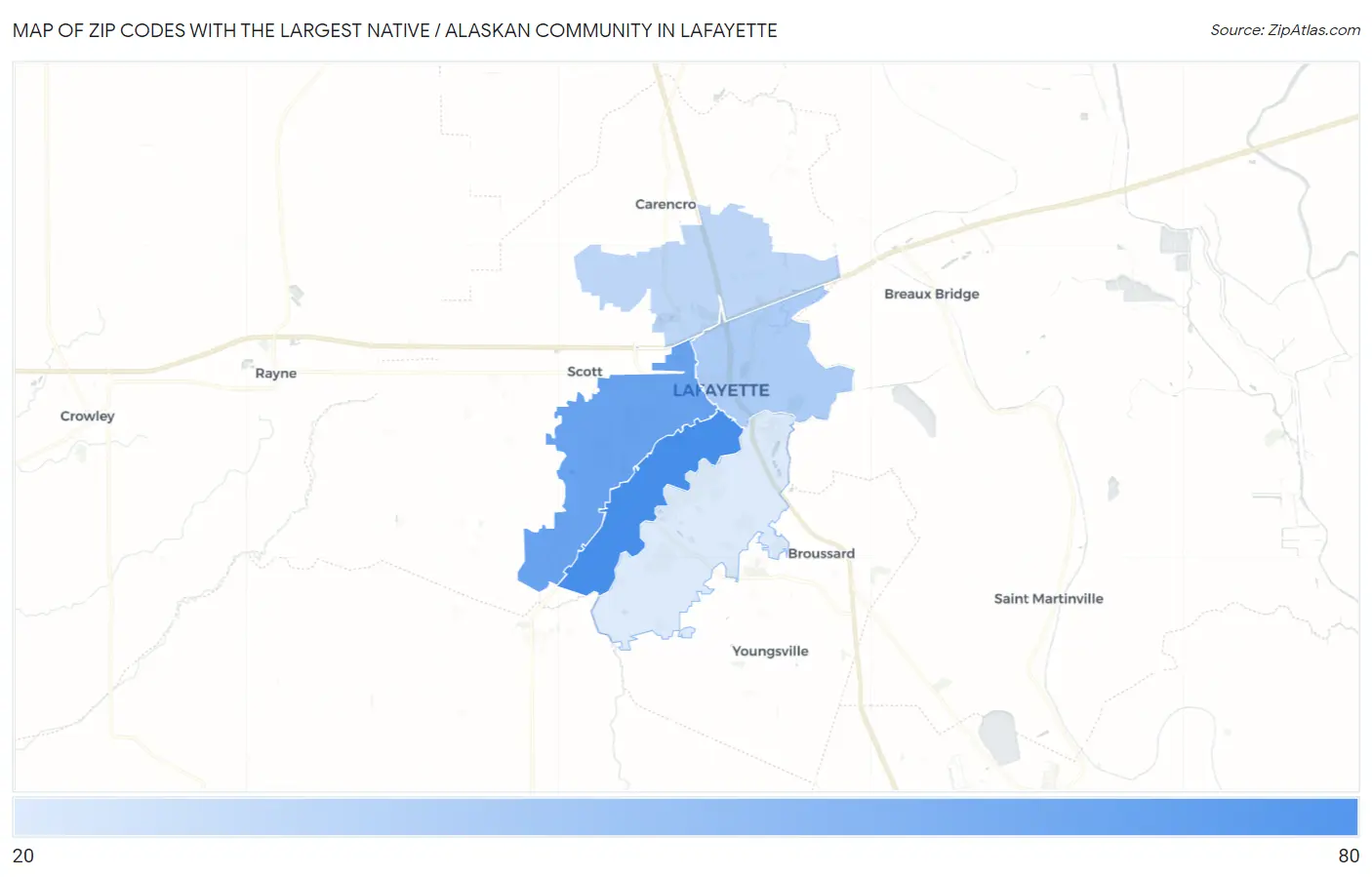 Zip Codes with the Largest Native / Alaskan Community in Lafayette Map
