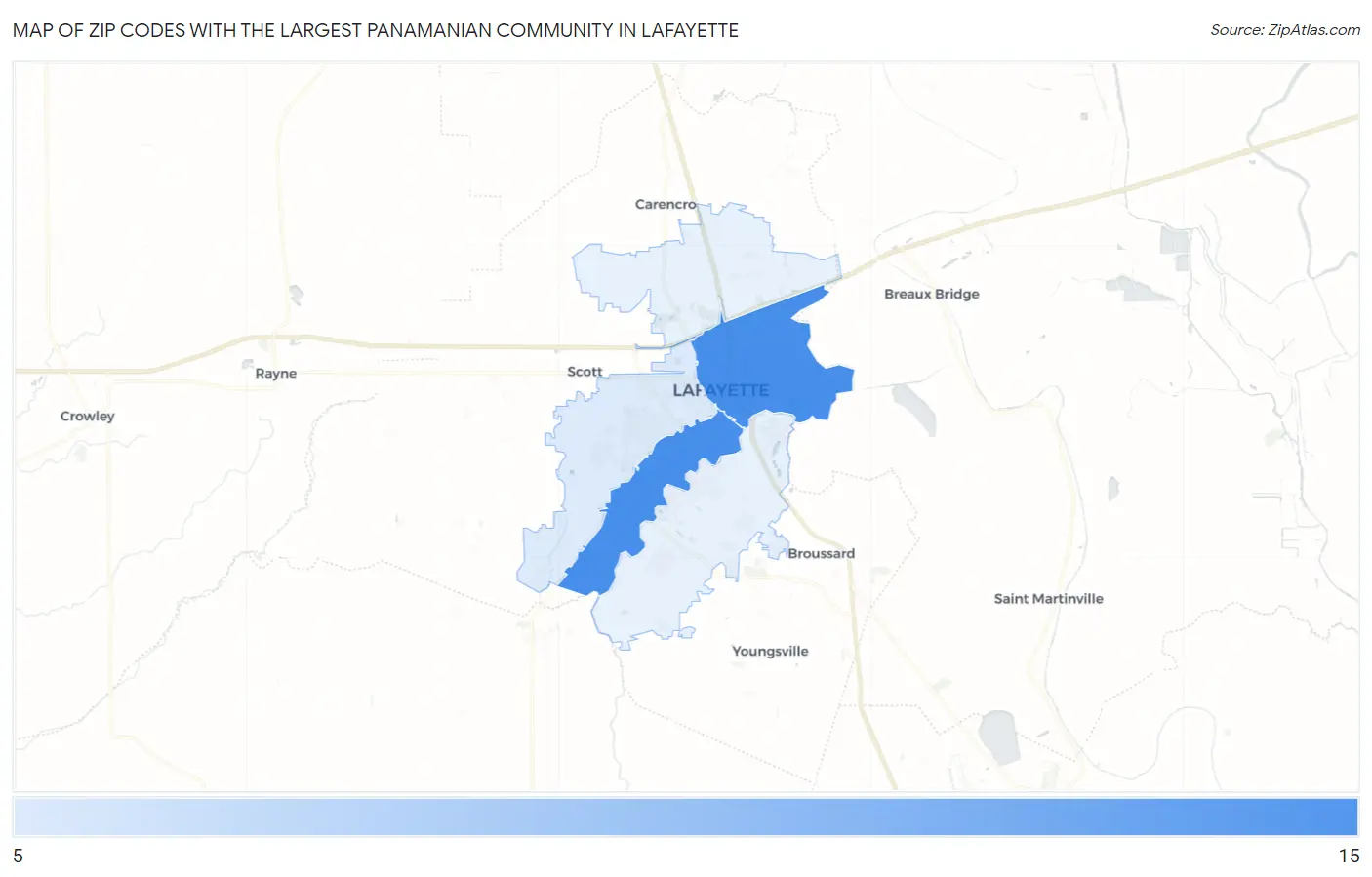 Zip Codes with the Largest Panamanian Community in Lafayette Map