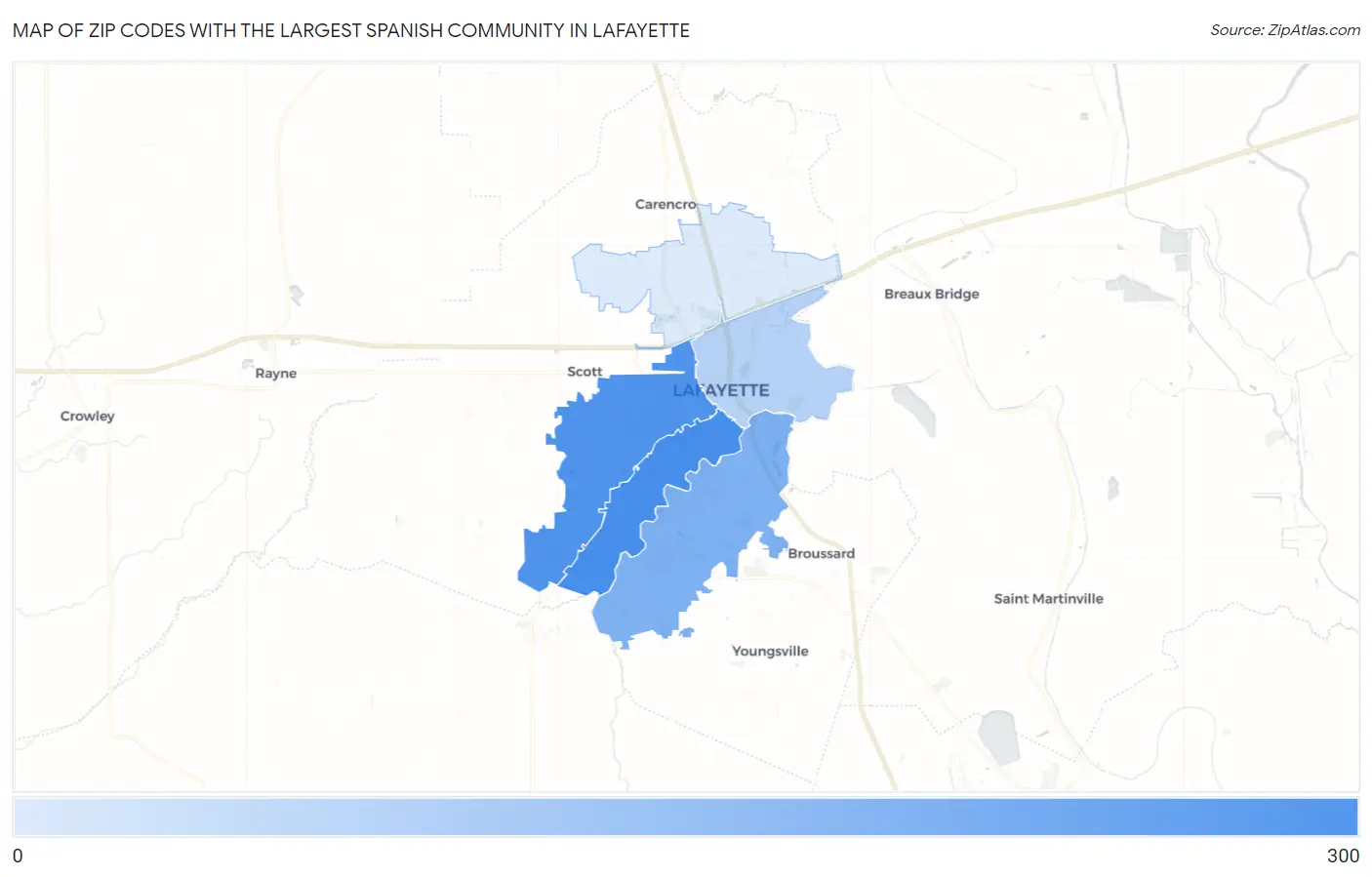 Zip Codes with the Largest Spanish Community in Lafayette Map