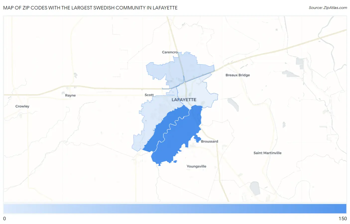 Zip Codes with the Largest Swedish Community in Lafayette Map