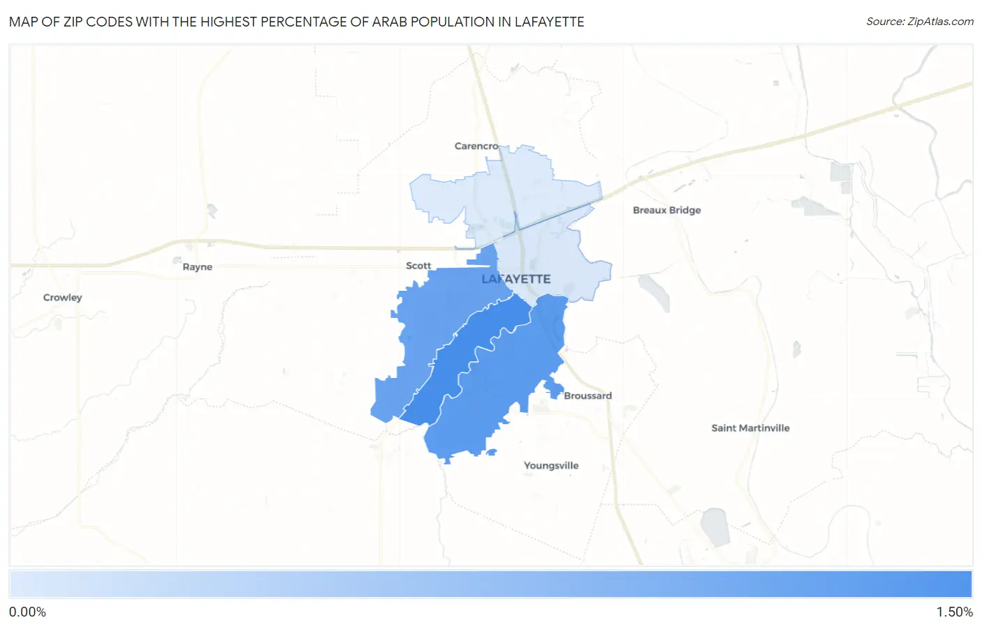 Zip Codes with the Highest Percentage of Arab Population in Lafayette Map