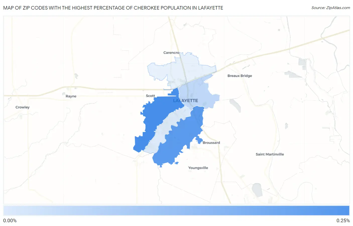 Zip Codes with the Highest Percentage of Cherokee Population in Lafayette Map