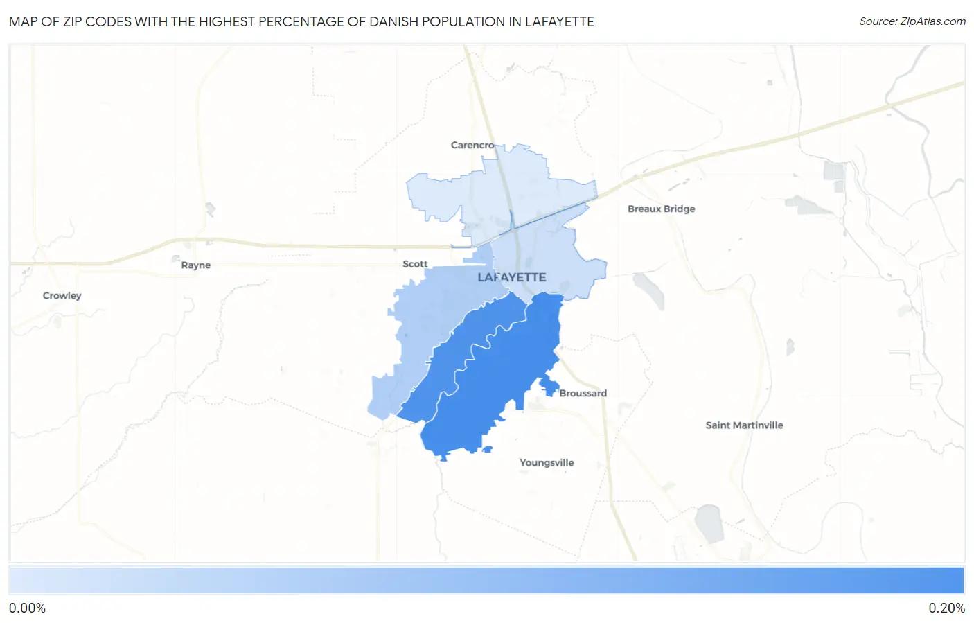 Zip Codes with the Highest Percentage of Danish Population in Lafayette Map