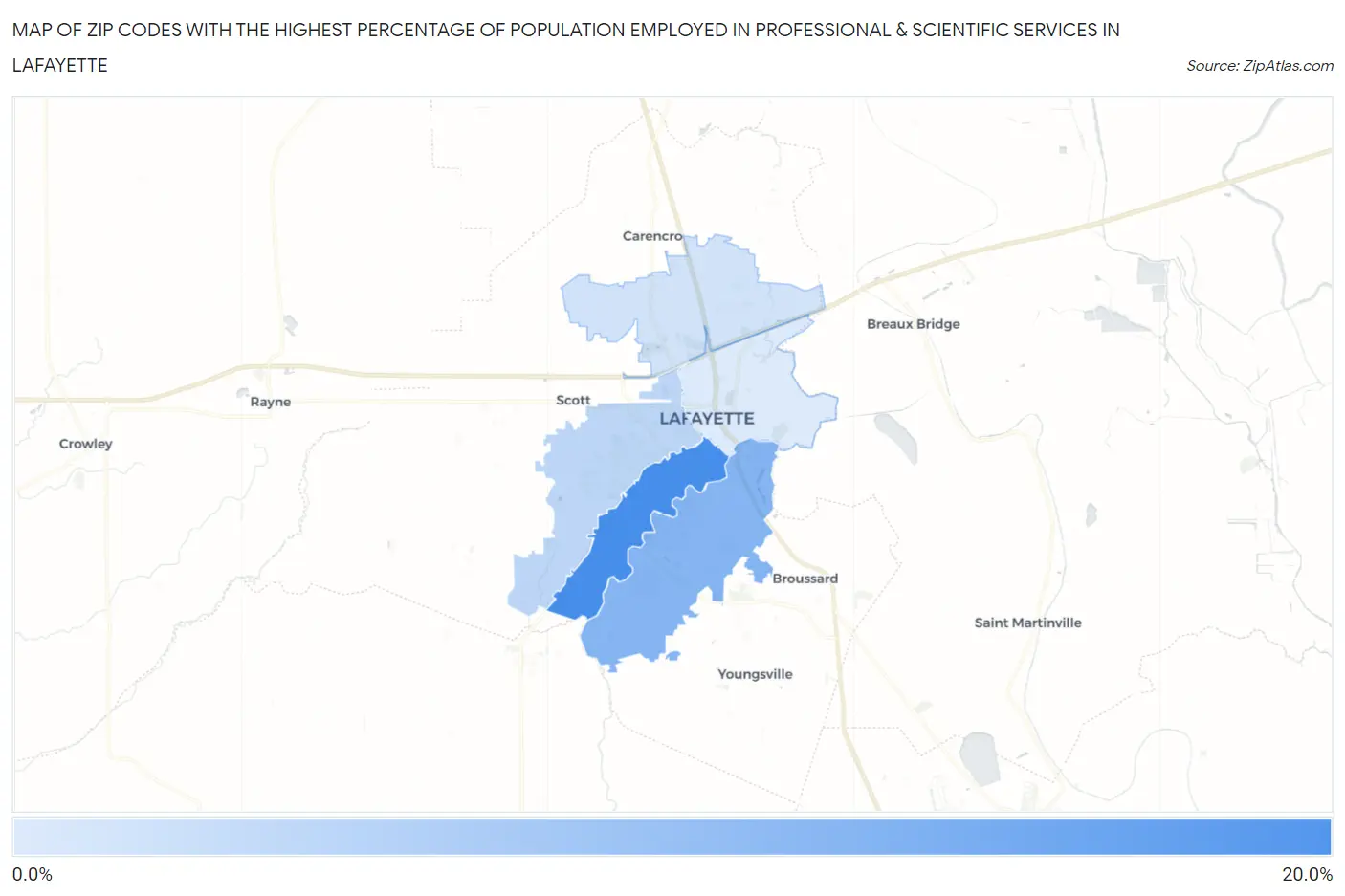 Zip Codes with the Highest Percentage of Population Employed in Professional & Scientific Services in Lafayette Map