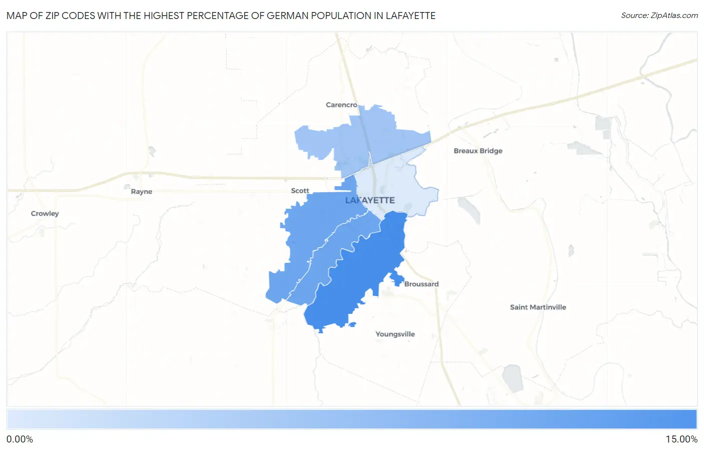 Zip Codes with the Highest Percentage of German Population in Lafayette Map