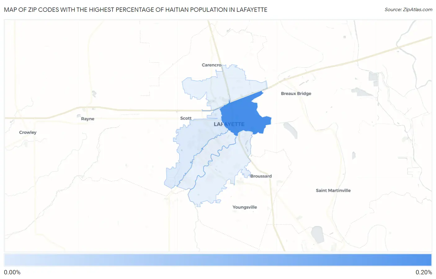 Zip Codes with the Highest Percentage of Haitian Population in Lafayette Map