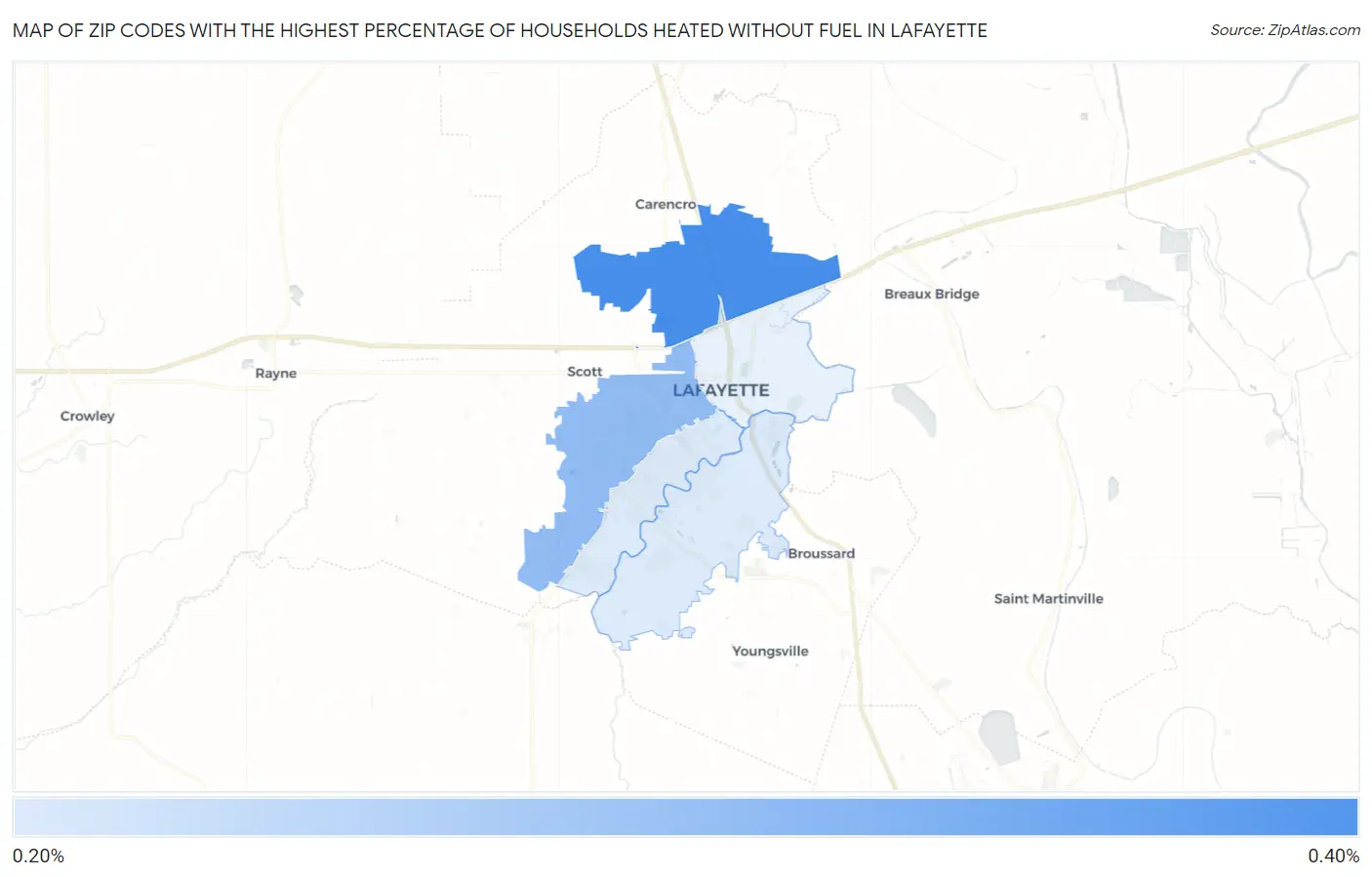 Zip Codes with the Highest Percentage of Households Heated without Fuel in Lafayette Map