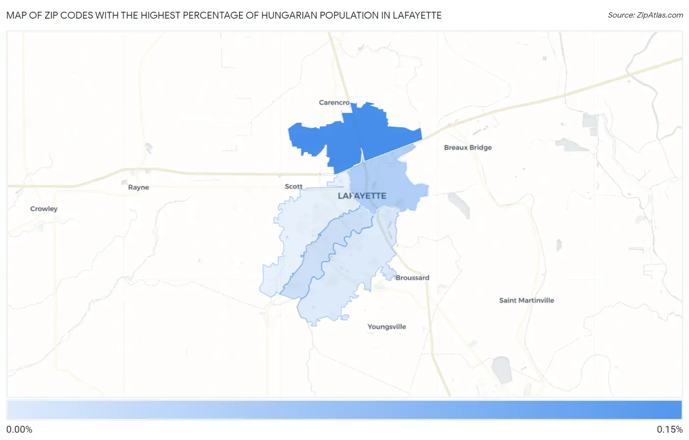 Zip Codes with the Highest Percentage of Hungarian Population in Lafayette Map