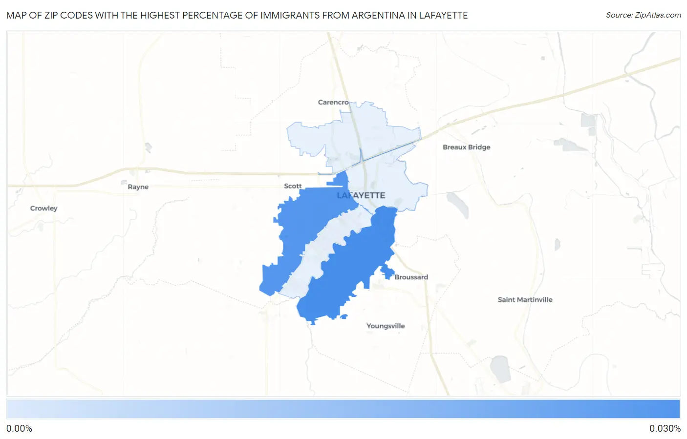 Zip Codes with the Highest Percentage of Immigrants from Argentina in Lafayette Map