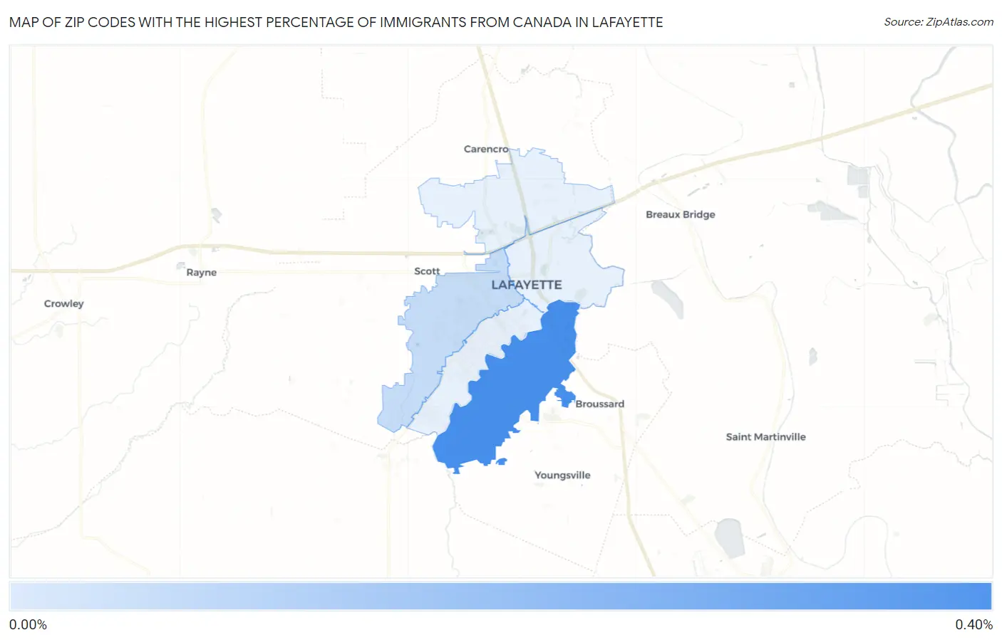 Zip Codes with the Highest Percentage of Immigrants from Canada in Lafayette Map