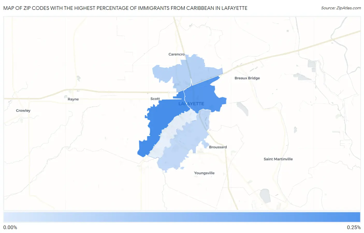 Zip Codes with the Highest Percentage of Immigrants from Caribbean in Lafayette Map