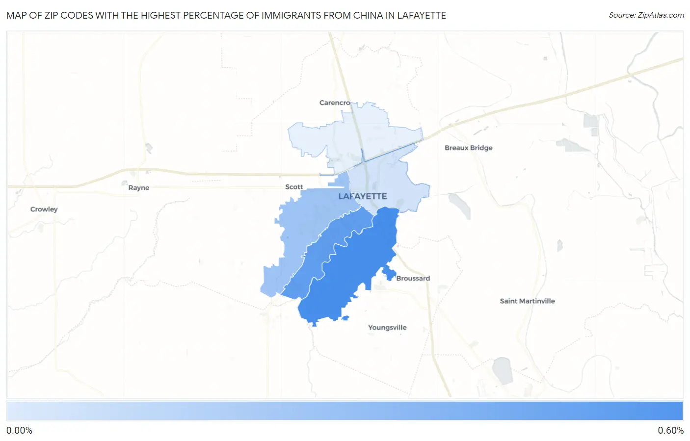 Zip Codes with the Highest Percentage of Immigrants from China in Lafayette Map
