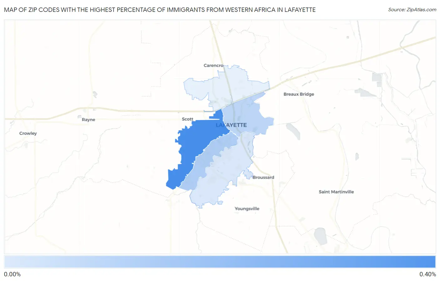 Zip Codes with the Highest Percentage of Immigrants from Western Africa in Lafayette Map