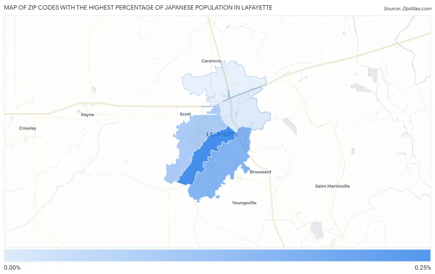 Zip Codes with the Highest Percentage of Japanese Population in Lafayette Map