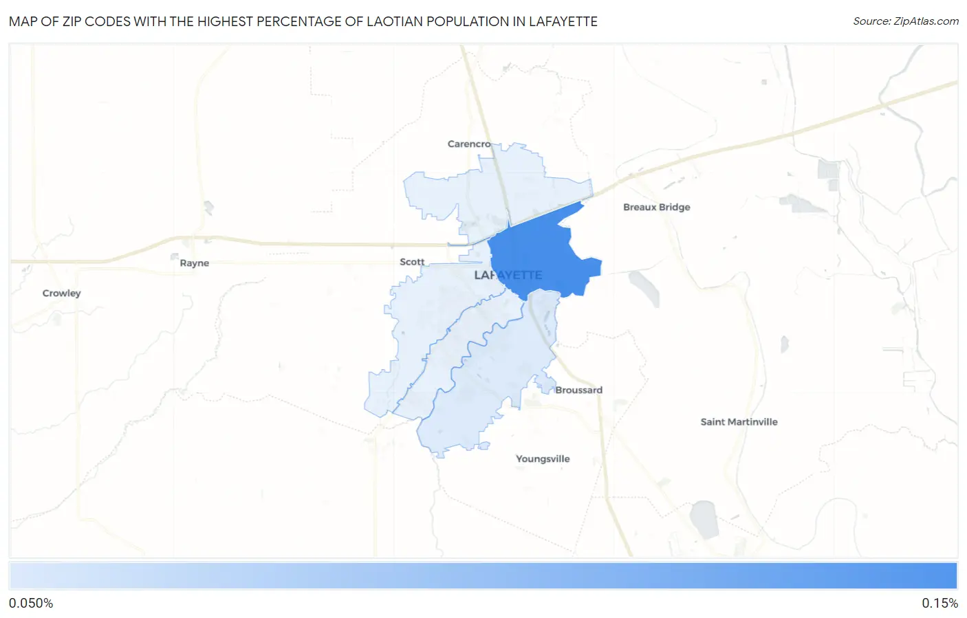 Zip Codes with the Highest Percentage of Laotian Population in Lafayette Map
