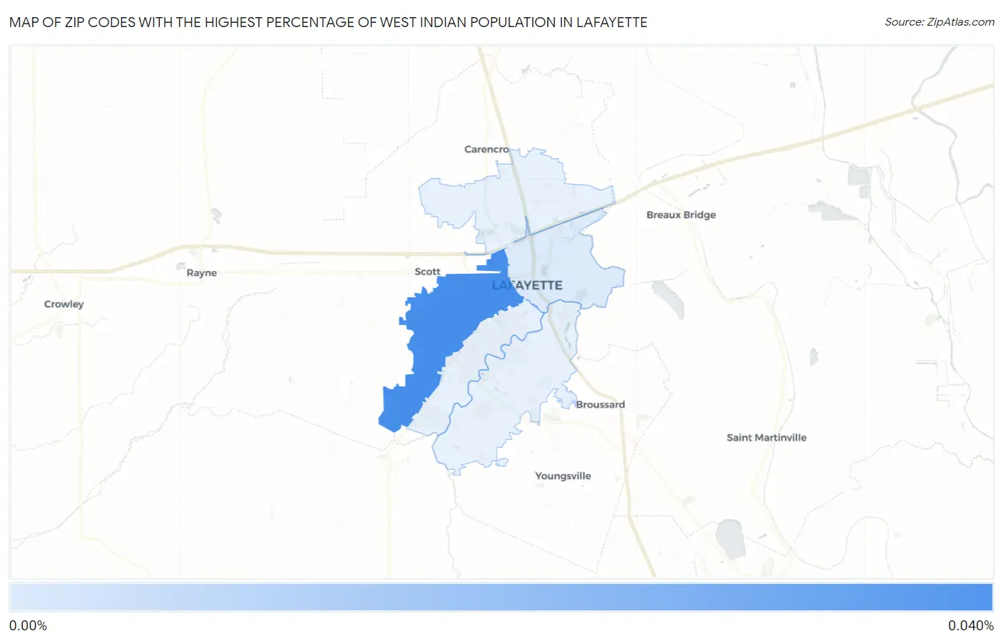 Zip Codes with the Highest Percentage of West Indian Population in Lafayette Map