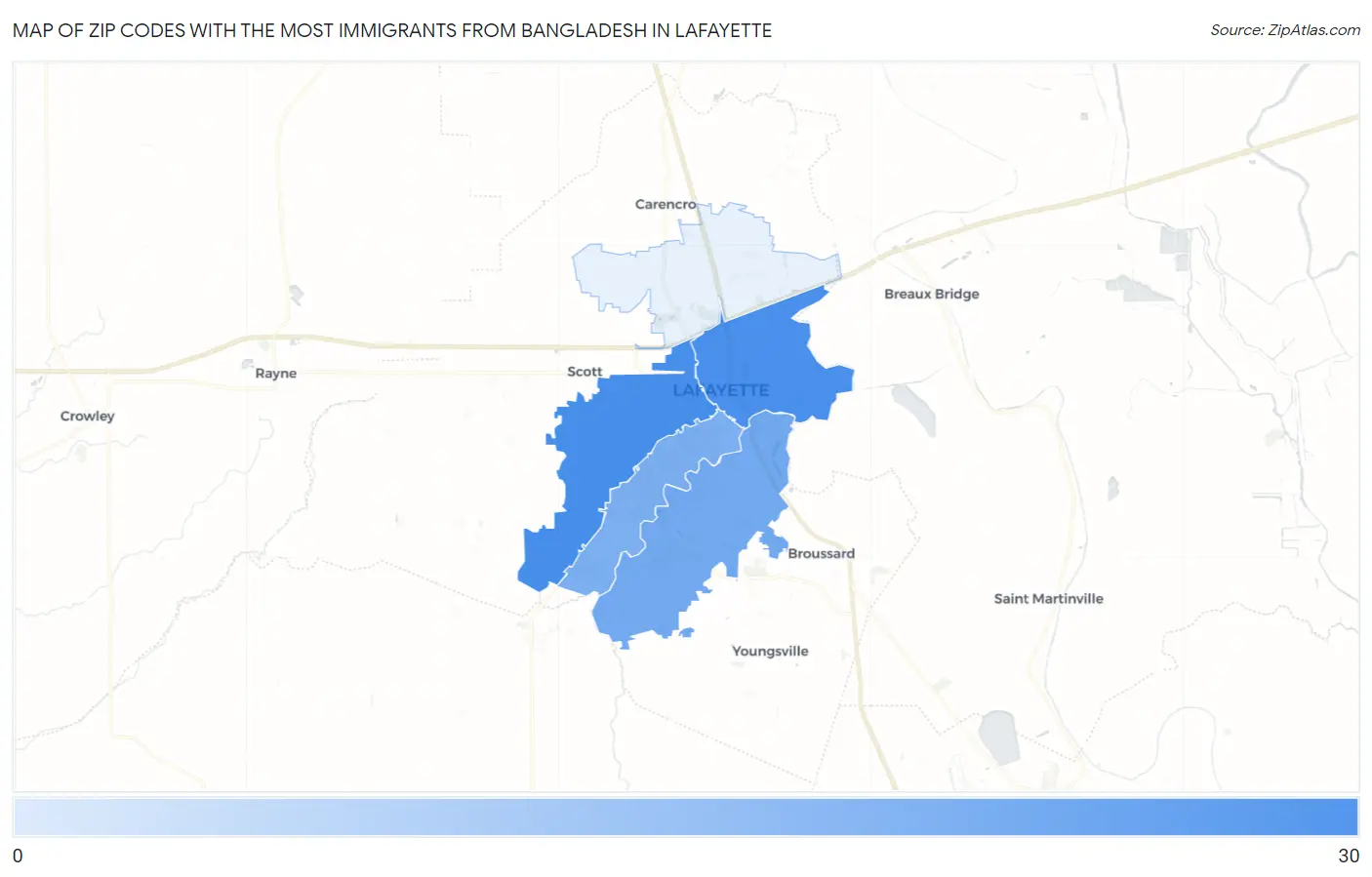 Zip Codes with the Most Immigrants from Bangladesh in Lafayette Map