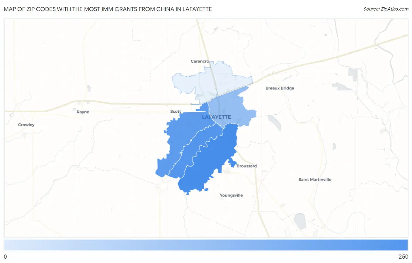Zip Codes with the Most Immigrants from China in Lafayette Map