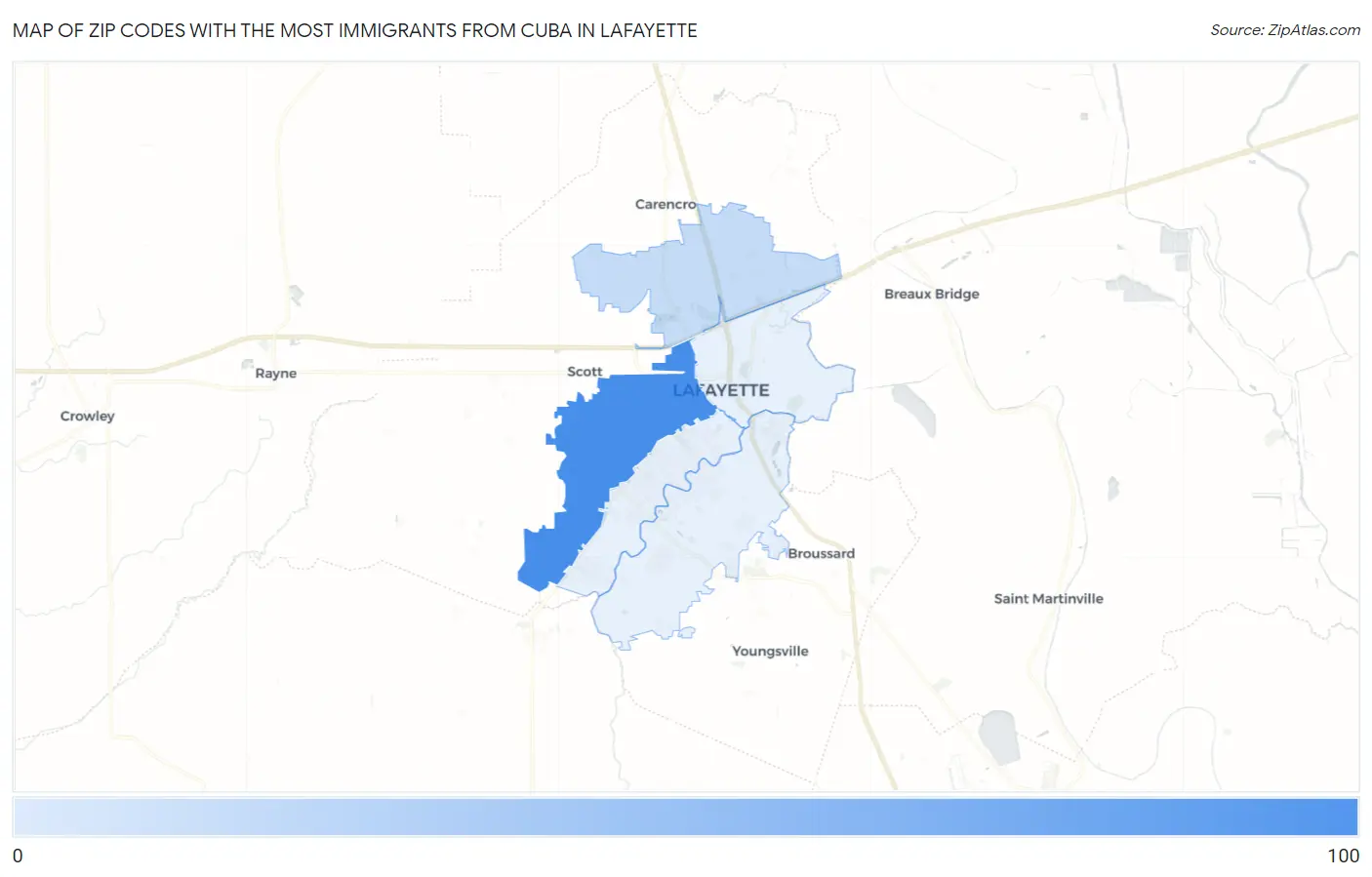 Zip Codes with the Most Immigrants from Cuba in Lafayette Map