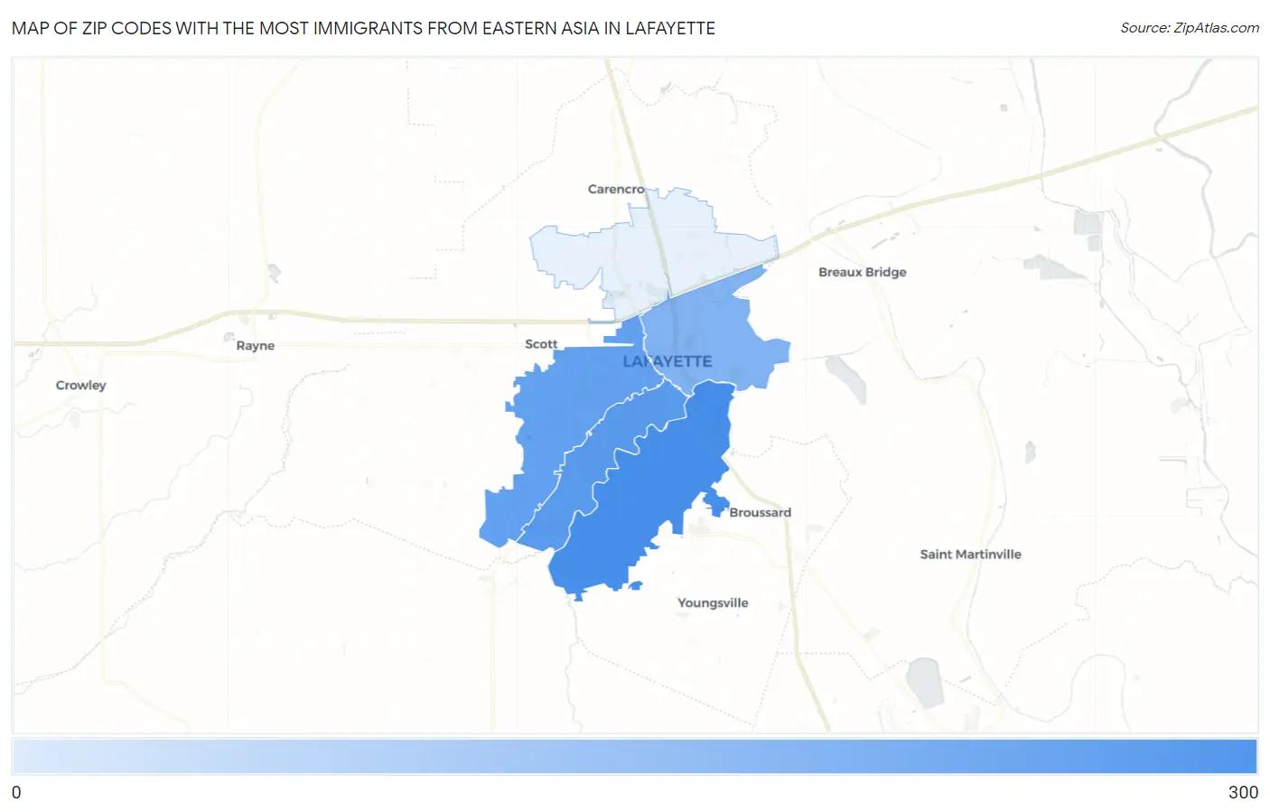 Zip Codes with the Most Immigrants from Eastern Asia in Lafayette Map