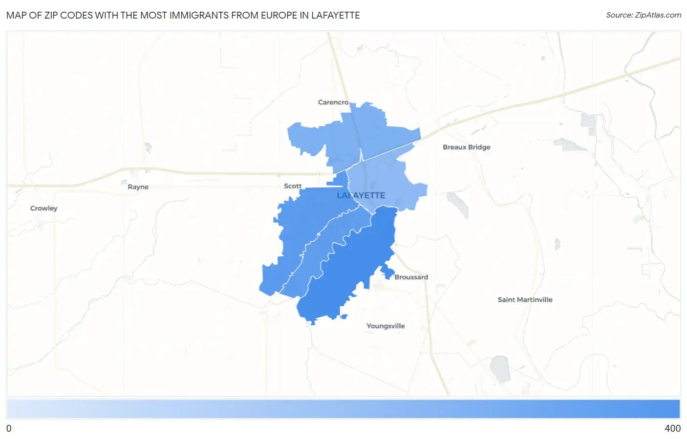 Zip Codes with the Most Immigrants from Europe in Lafayette Map