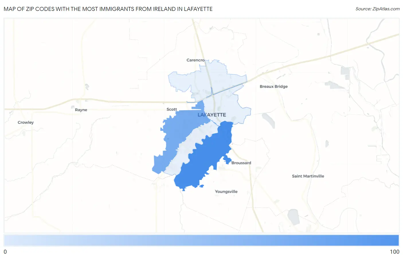 Zip Codes with the Most Immigrants from Ireland in Lafayette Map