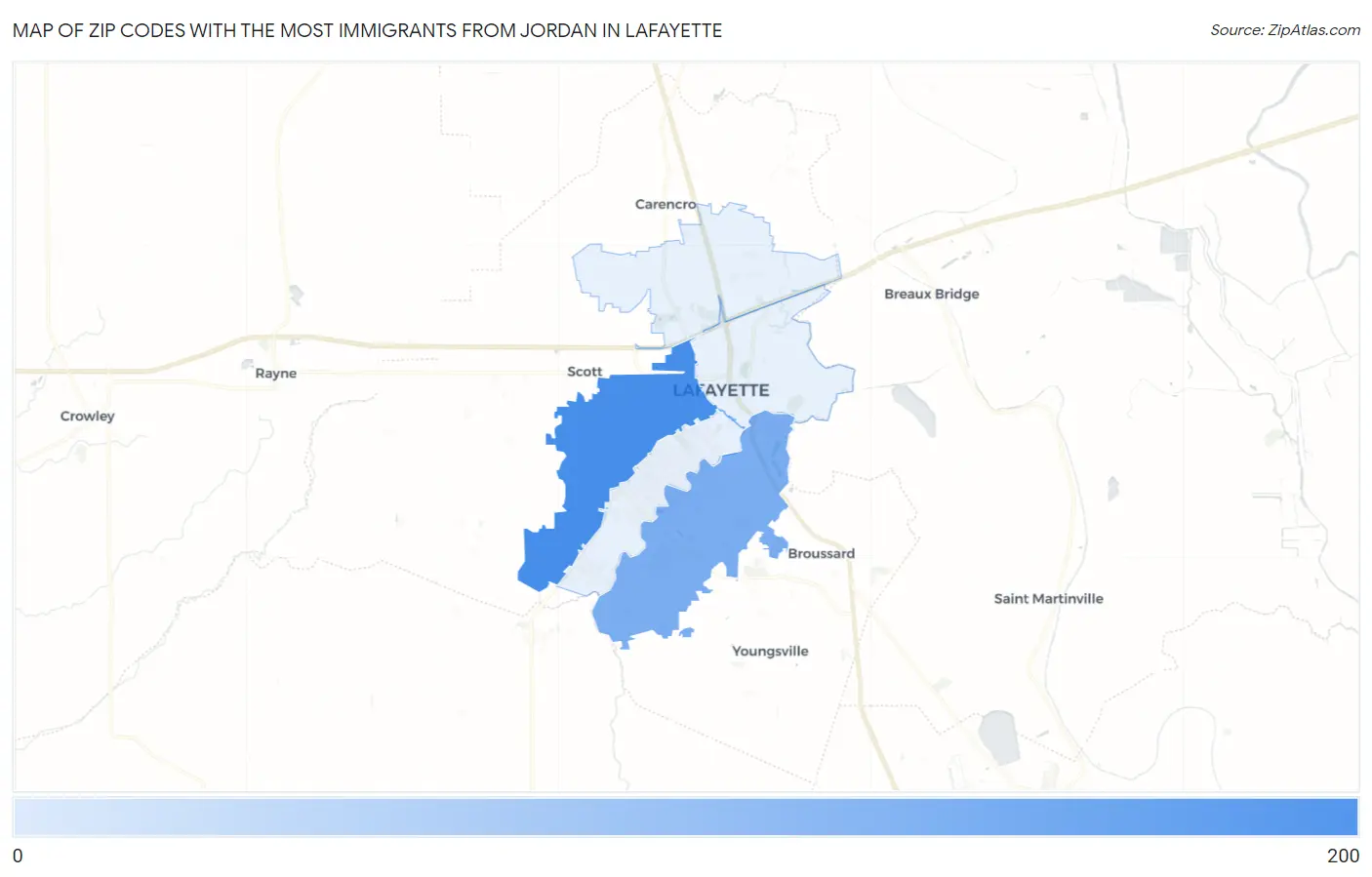 Zip Codes with the Most Immigrants from Jordan in Lafayette Map