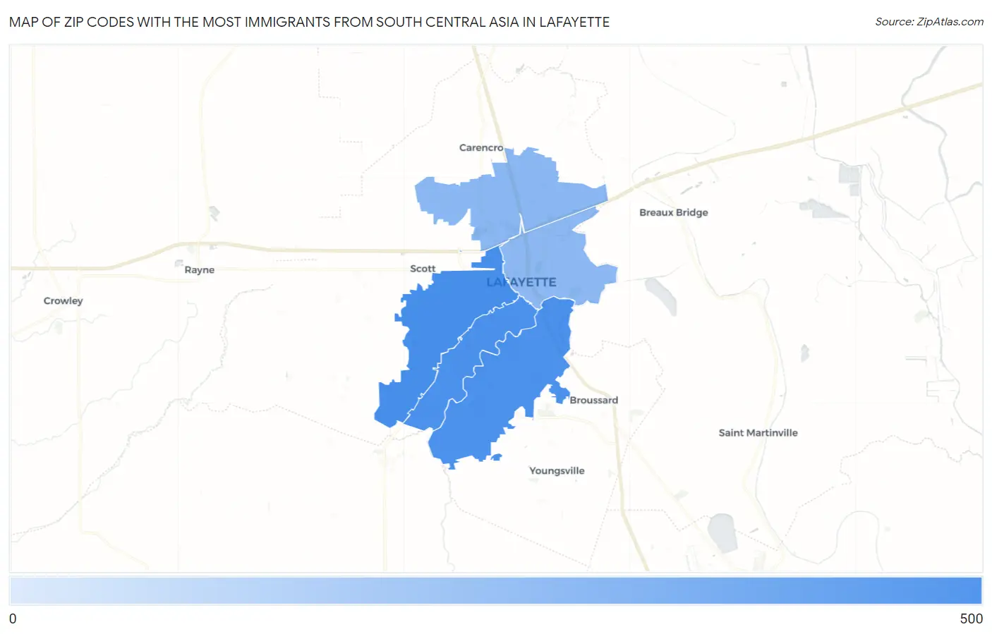 Zip Codes with the Most Immigrants from South Central Asia in Lafayette Map
