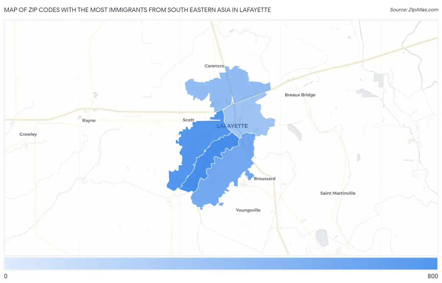 Zip Codes with the Most Immigrants from South Eastern Asia in Lafayette Map