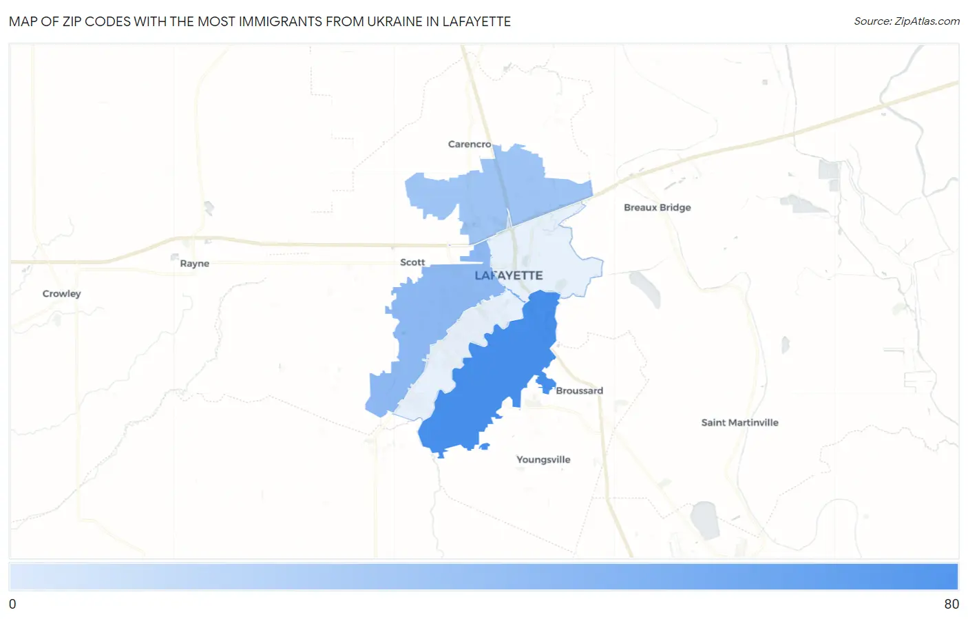 Zip Codes with the Most Immigrants from Ukraine in Lafayette Map