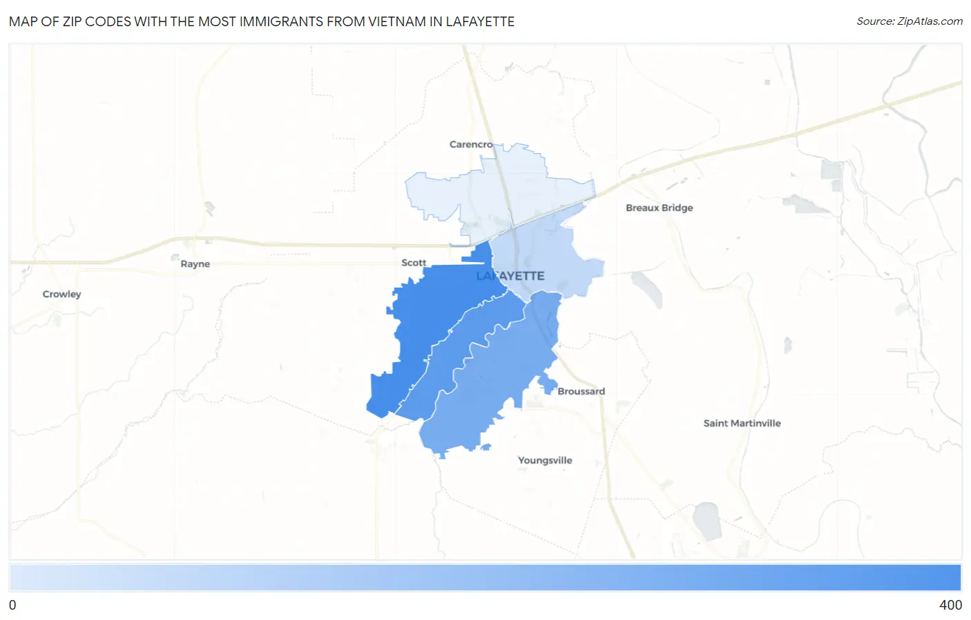 Zip Codes with the Most Immigrants from Vietnam in Lafayette Map
