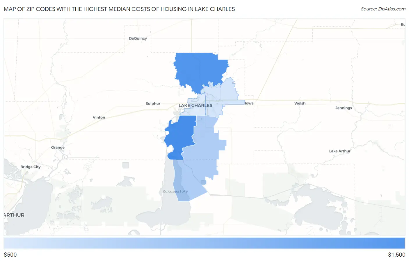 Zip Codes with the Highest Median Costs of Housing in Lake Charles Map
