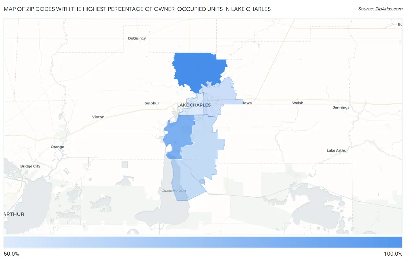 Zip Codes with the Highest Percentage of Owner-Occupied Units in Lake Charles Map