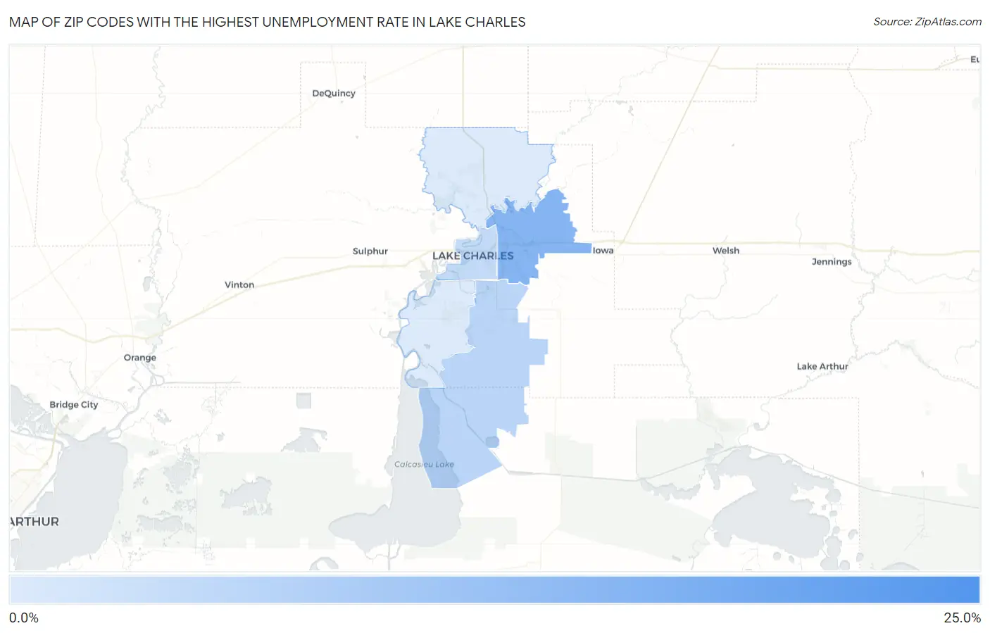 Zip Codes with the Highest Unemployment Rate in Lake Charles Map