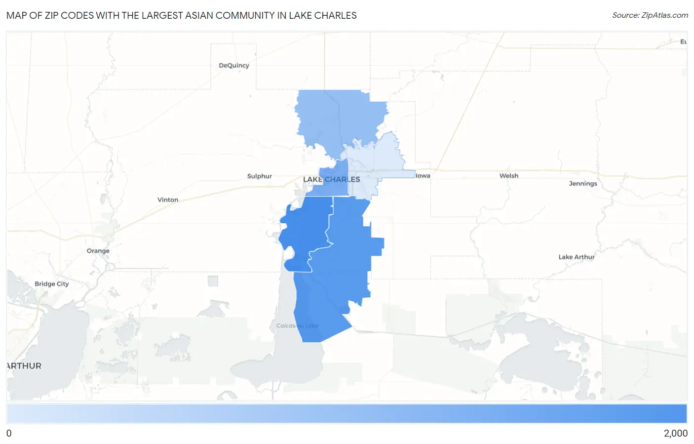 Zip Codes with the Largest Asian Community in Lake Charles Map