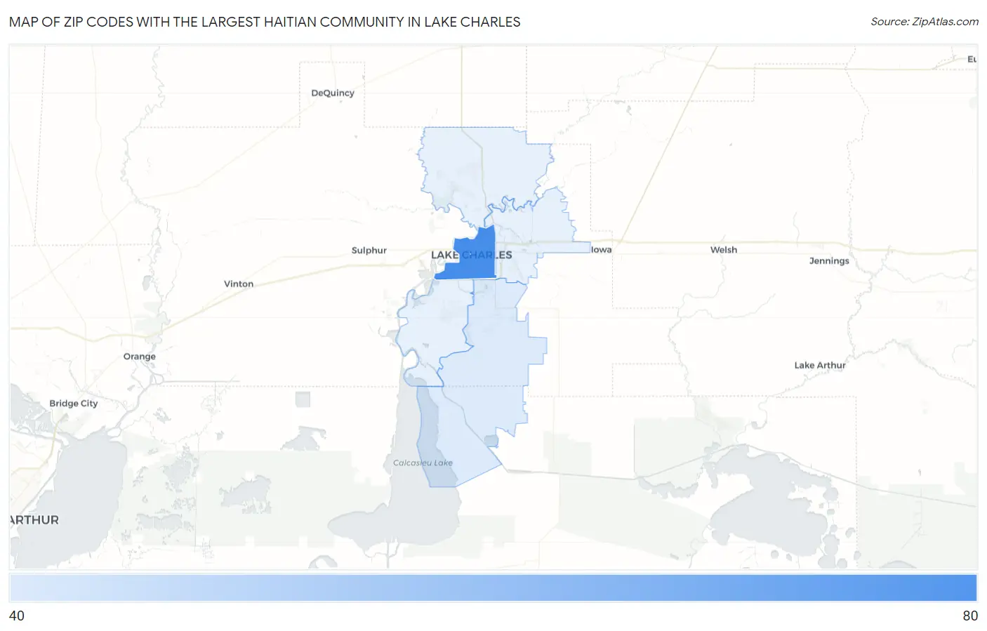Zip Codes with the Largest Haitian Community in Lake Charles Map