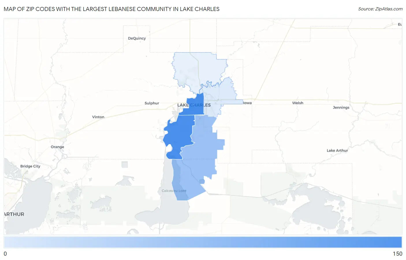 Zip Codes with the Largest Lebanese Community in Lake Charles Map