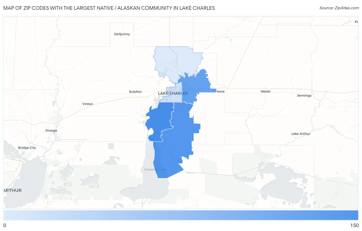 Zip Codes with the Largest Native / Alaskan Community in Lake Charles Map